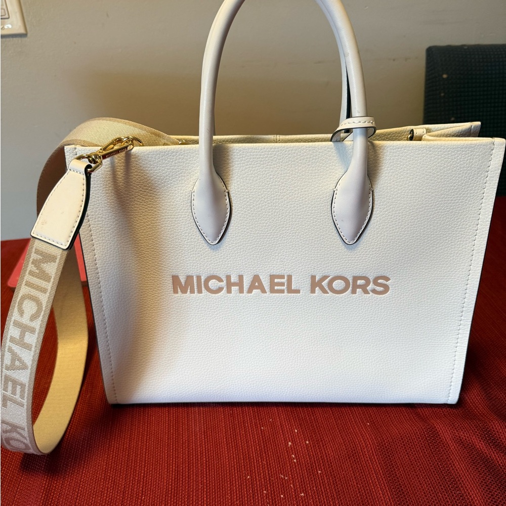 Michael Kors Cream Satchel with Tan Strap